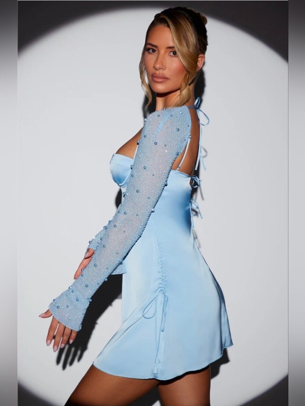 Oh Polly Powder Blue Satin Mini